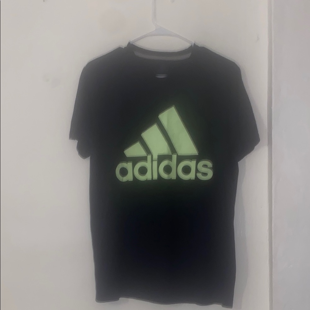 Adidas Black and Neon Green Short Sleeve Tee